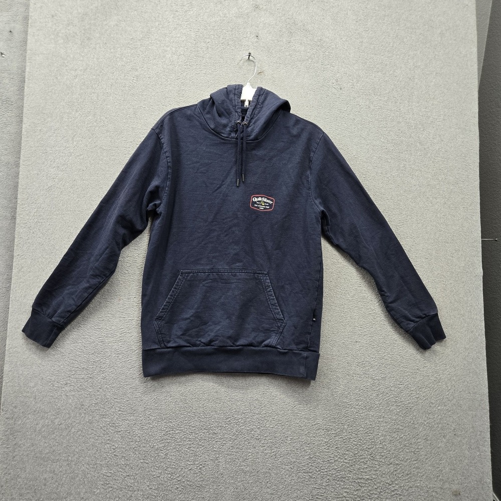 Quiksilver Men Hoodie M Navy Surg Logo Graphic Print Fleece Drawstring Pullover